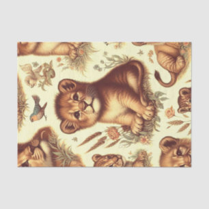 Vintage Cute Baby Lion Pattern Tissue Paper
