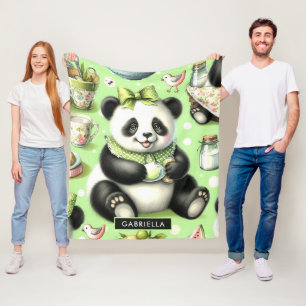 Vintage Cute Baby Panda Fleece Blanket