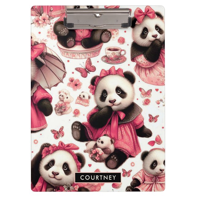 Vintage Cute Baby Panda Seamless Clipboard (Front)