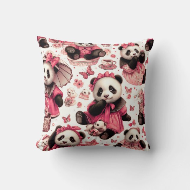 Vintage Cute Baby Panda Seamless Cushion (Front)
