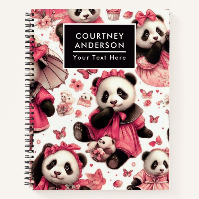 Vintage Cute Baby Panda Seamless Notebook (Front)