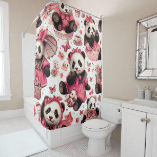 Vintage Cute Baby Panda Seamless Shower Curtain