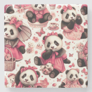 Vintage Cute Baby Panda Seamless Stone Coaster