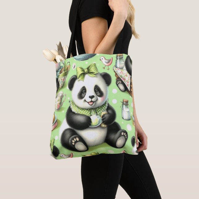 Vintage Cute Baby Panda Tote Bag (Close Up)