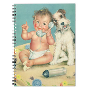 Vintage Cute Baby Talking on Phone Puppy Dog Notebook