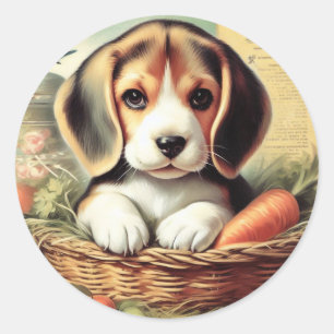Vintage Cute Beagle Puppy Classic Round Sticker