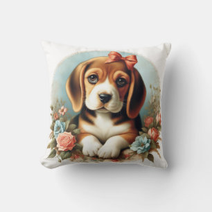 Vintage Cute Beagle Puppy Cushion