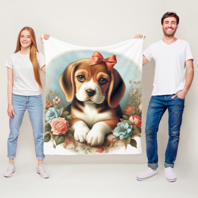 Vintage Cute Beagle Puppy Fleece Blanket (In Situ)