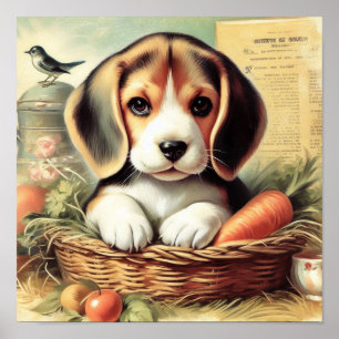 Vintage Cute Beagle Puppy Poster