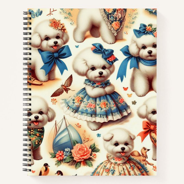 Vintage Cute Bichon Frisé Painting Notebook (Front)