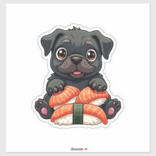 Vintage Cute Black Pug Sushi Cartoon Vector Illust