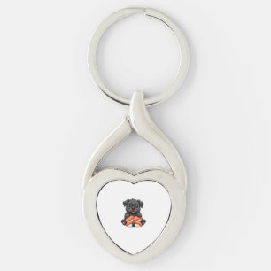 Vintage Cute Black Pug Sushi Cartoon Vector Illust Key Ring