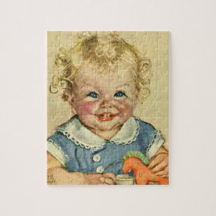 Vintage Cute Blonde Scandinavian Child with Curls Jigsaw Puzzle