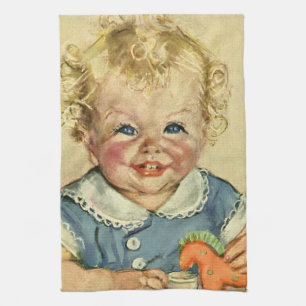 Vintage Cute Blonde Scandinavian Child with Curls Tea Towel