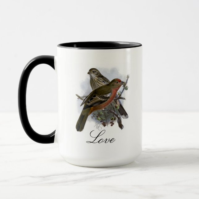 Vintage Cute Blue Colourful Bird and Foliage Mug (Left)