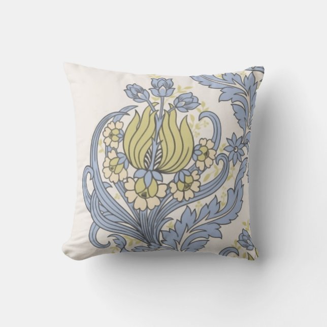Vintage Cute Blue Floral Wallpaper Cushion (Front)