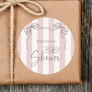 Vintage Cute Blush Bow Coquette Baby Shower Classic Round Sticker