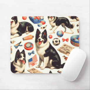 Vintage Cute Border Collie Illustration Mouse Pad