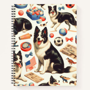 Vintage Cute Border Collie Illustration Notebook