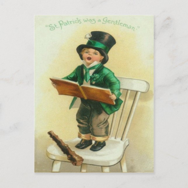 Vintage Cute Boy Shillelagh St Patrick's Day Card (Front)