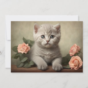Vintage Cute British Shorthair Kitten Portrait  Holiday Card