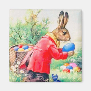 Vintage Cute Bunny and Colorful Easter Eggs Magnet