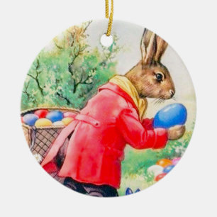 Vintage Cute Bunny and Colourful Easter Eggs Ceramic Tree Decoration