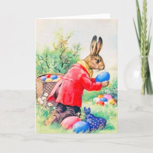 Vintage Cute Bunny and Colourful Easter Eggs Holiday Card