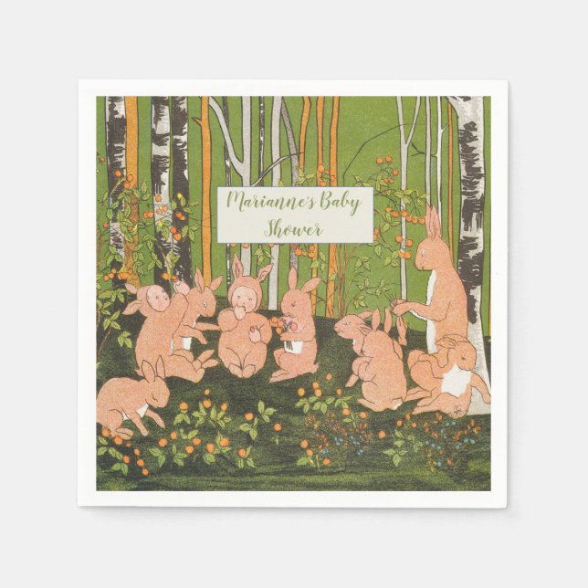 Vintage Cute Bunny Children Baby Shower  Napkin (Front)