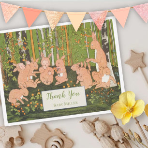Vintage Cute Bunny Children Baby Shower Thank You Card