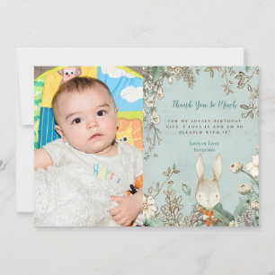 Vintage Cute Bunny Photo First Birthday Thank You