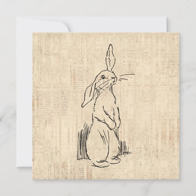 Vintage Cute Bunny Rabbit Art Script Background Card (Front)