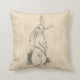 Vintage Cute Bunny Rabbit Art Script Background Cushion