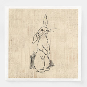 Vintage Cute Bunny Rabbit Art Script Background Napkin