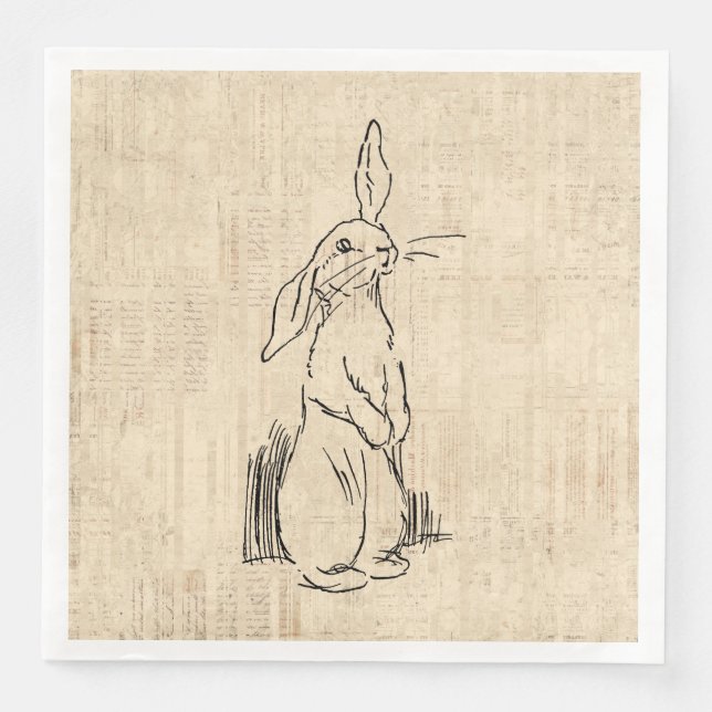 Vintage Cute Bunny Rabbit Art Script Background Napkin (Front)