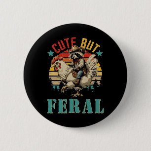 Vintage Cute But Feral Funny Racoon Riding Chicke 6 Cm Round Badge
