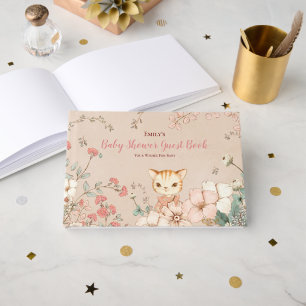 Vintage Cute Cat Flowers Wishes For Baby Shower Guest Book