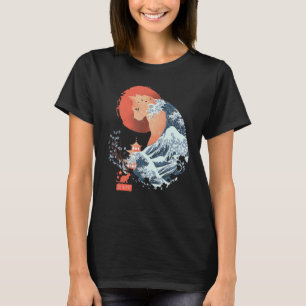 Vintage Cute Cat Japanese Wave Sunset T-Shirt