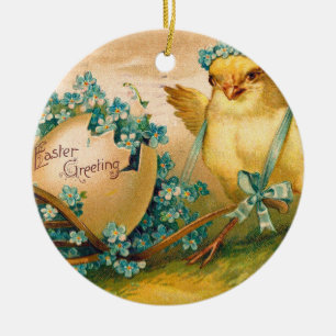 Vintage Cute Chicken with Easter Egg Carriage Ceramic Tree Decoration