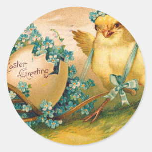 Vintage Cute Chicken with Easter Egg Carriage Classic Round Sticker