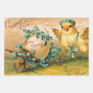 Vintage Cute Chicken with Easter Egg Carriage Wrapping Paper Sheet