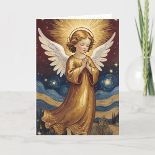 Vintage Cute Christmas Angel Personalised Holiday Card