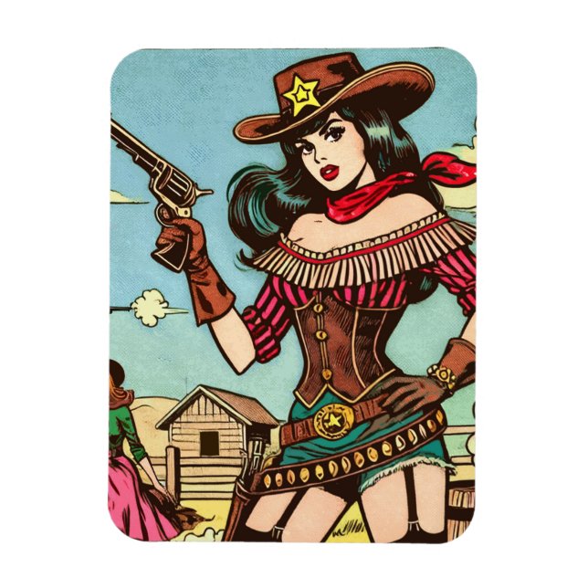 Vintage Cute Cowgirl Comics Magnet (Vertical)