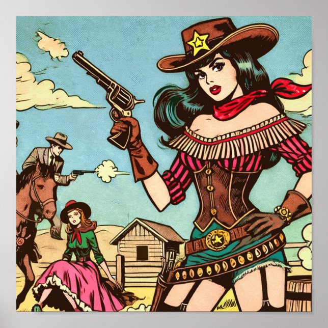 Vintage Cute Cowgirl Comics Poster (Front)