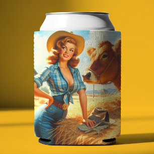 Vintage Cute Cowgirl Pin-up Can Cooler