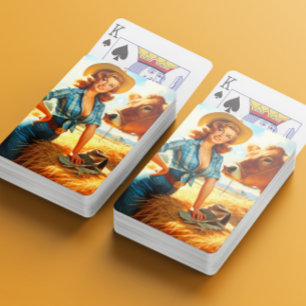 Vintage Cute Cowgirl Pin-up Playing Cards