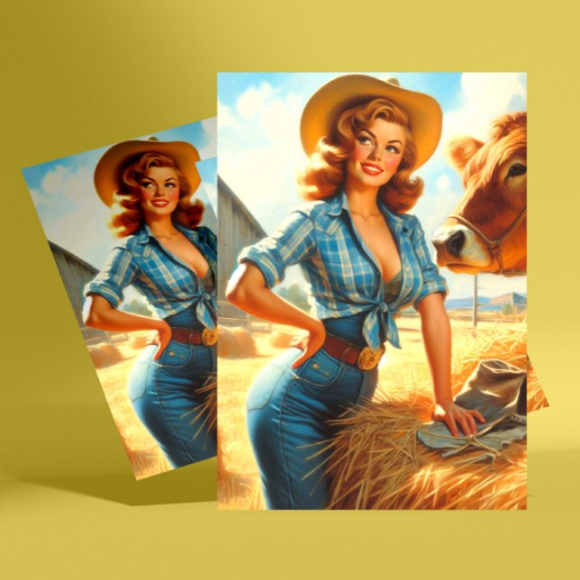 Vintage Cute Cowgirl Pin-up Postcard (Creator Uploaded)