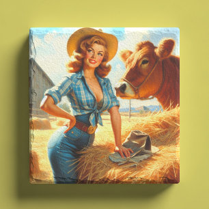 Vintage Cute Cowgirl Pin-up Stone Coaster