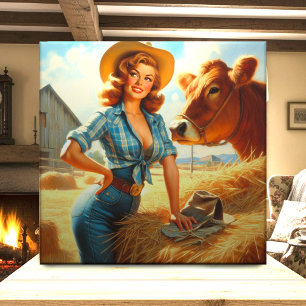 Vintage Cute Cowgirl Pin-up Tile