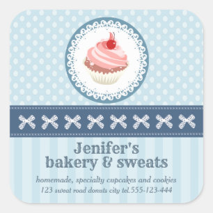 Vintage cute cupcakes bakery polka dots stripes square sticker